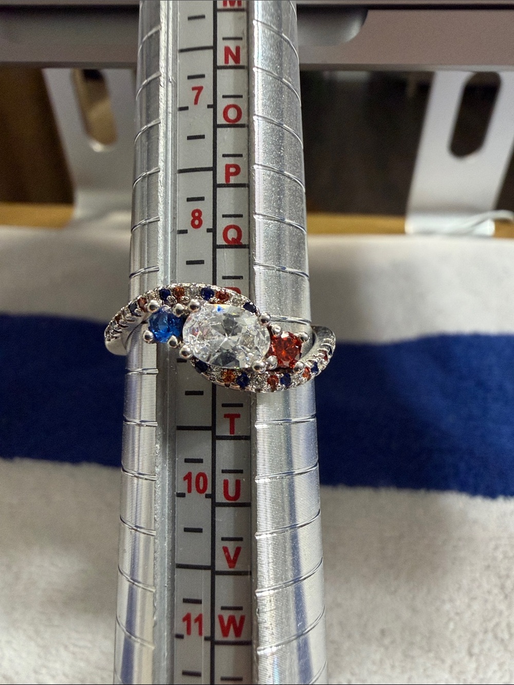 Silver Multi-Gem Twist Ring with Clear Center Stone - Women Jewelry